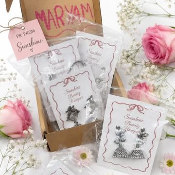 Mariam's PR box with three pairs of oxidised earrings