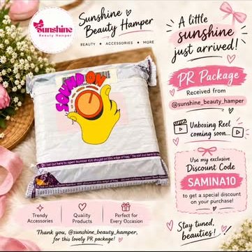 Sunshine Beauty Hamper PR package card and mailer